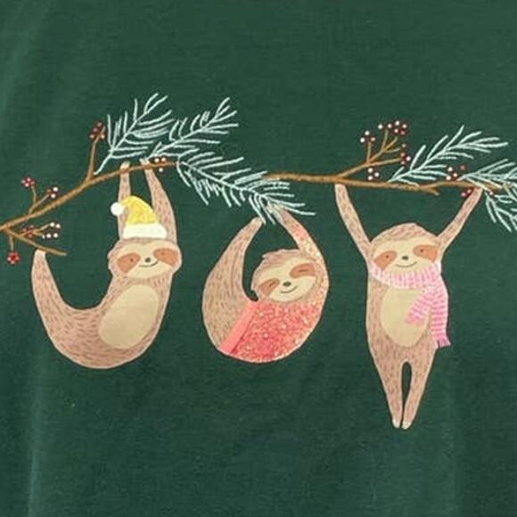Christopher & Banks Womens Large JOY Christmas Sloth Long Sleeve Crew Neck Tee - Picture 2 of 5
